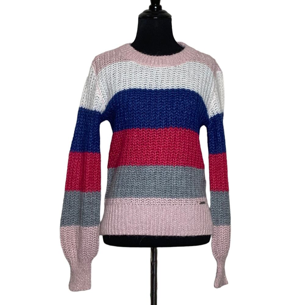 Abercrombie & Fitch Colorful Stripe Fuzzy Knit Sw… - image 1